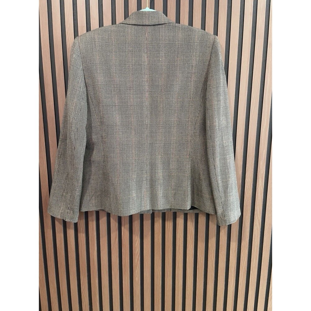 Classic Professional Gray Plaid Blazer One Button Tailored Career Jacket Size 14 - Picture 3 of 7